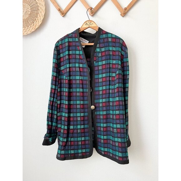 80s 90s Tracy Richards 16P color block blazer jacket *FLAW* blue red green tunic - Picture 1 of 6